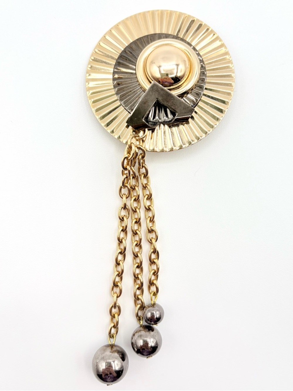 Vintage Statement Sunburst Brooch with Chain Tassel Drop - Picture 2 of 6